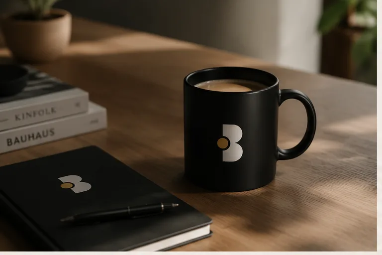 Mug et carnet Bardinus sur un bureau en bois